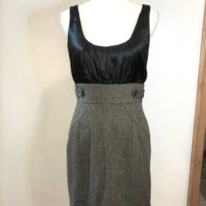 BEBE Black Brown Scoop Neck Silk Top Wool Mini Dress Buttons Waist Size Medium